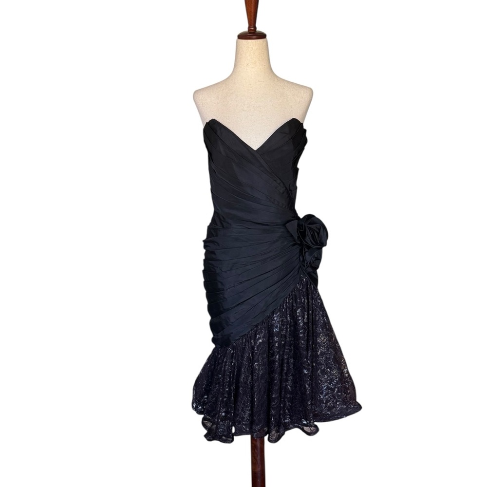 Vintage 80s Tadashi Strapless Black Dress Sweetheart Gown Formal Cocktail Party